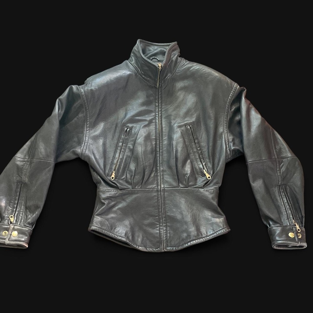 One of a Kind Vintage Black Tannery West leather corset cinched style jacket